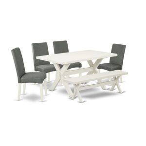 EAST WEST FURNITURE 6-PIECE RECTANGULAR DINING ROOM TABLE SET WITH 4 PARSON DINING ROOM CHAIRS - SMALL BENCH AND rectangular TABLE