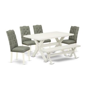 EAST WEST FURNITURE 6-PIECE MODERN DINING TABLE SET WITH 4 PARSON DINING ROOM CHAIRS - KITCHEN BENCH AND RECTANGULAR dining table