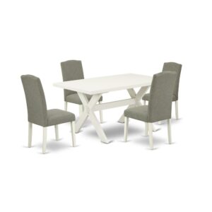 EAST WEST FURNITURE 5-PIECE DINETTE SET WITH 4 PARSON DINING ROOM CHAIRS AND RECTANGULAR MODERN DINING TABLE