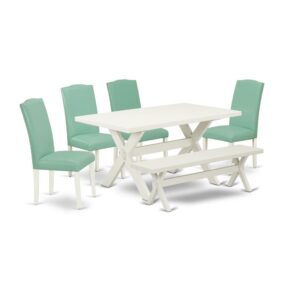 EAST WEST FURNITURE 6-PC RECTANGULAR DINING ROOM TABLE SET WITH 4 DINING CHAIRS - WOOD BENCH AND KITCHEN RECTANGULAR TABLE