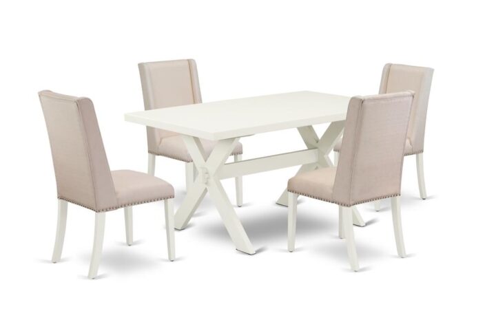 EAST WEST FURNITURE 5-PIECE DINING ROOM SET WITH 4 PADDED PARSON CHAIRS AND KITCHEN RECTANGULAR TABLE