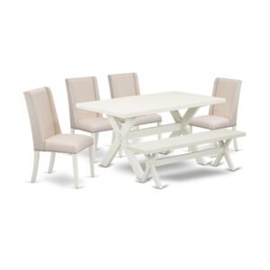 EAST WEST FURNITURE 6-PIECE DINING ROOM SET WITH 4 KITCHEN PARSON CHAIRS - DINING BENCH AND RECTANGULAR TABLE