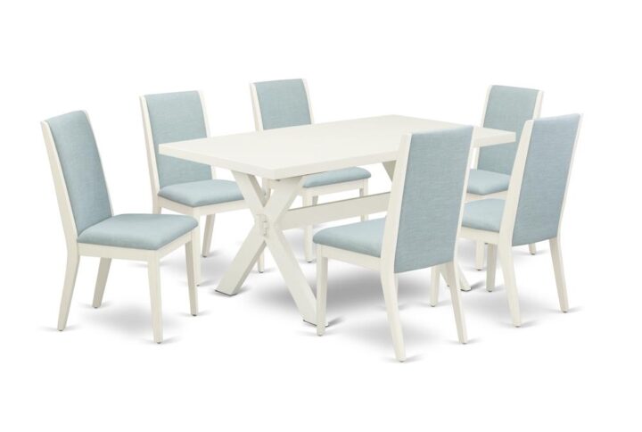 Introducing East West furniture's new home furniture set which can turn your house into a home. This particular and fancy kitchen set contains a dining table combined with Parson Chairs. Splendid wood texture with Wirebrushed Linen White color and a cross leg design specifies the sturdiness and longevity of the kitchen table. The ideal dimensions of this dining table set made it quite simple to carry