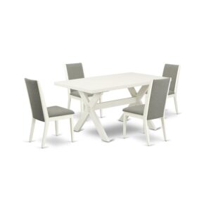EAST WEST FURNITURE 5-PIECE RECTANGULAR TABLE SET WITH 4 PADDED PARSON CHAIRS AND RECTANGULAR WOOD DINING TABLE