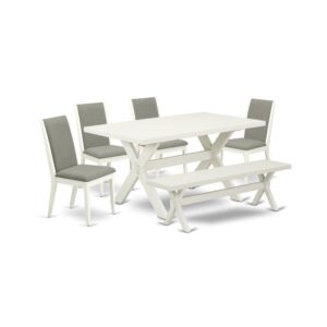 EAST WEST FURNITURE 6-PC KITCHEN SET WITH 4 MODERN DINING CHAIRS - KITCHEN BENCH AND RECTANGULAR WOOD TABLE