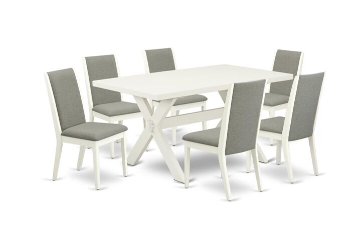 EAST WEST FURNITURE 7-PIECE DINING ROOM SET WITH 6 DINING ROOM CHAIRS AND MODERN DINING TABLE