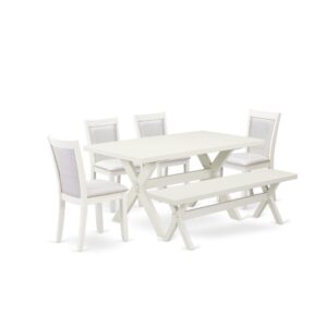 Our dinette set adds a touch of elegance to any dining room that you and your family will absolutely enjoy. The elegant 7 Piece dining table set consists of a modern table and 6 upholstered chairs. This rectangular dining table top is offered in a Linen White finish. In addition