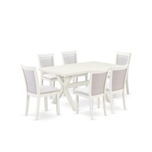 Our modern dining table set adds a touch of elegance to any dining room that you and your family will absolutely enjoy. The elegant 9 Piece dinette set includes a modern kitchen table and 8 parson chairs. This rectangular wooden dining table top is offered in a Linen White finish. In addition