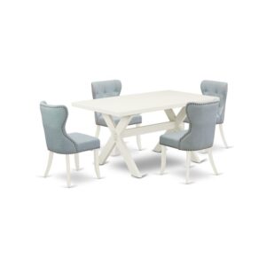 EAST WEST FURNITURE 5-Pc DINING ROOM SET- 4 STUNNING PADDED PARSON CHAIR AND 1 MODERN KITCHEN TABLE