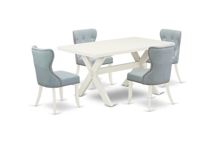 EAST WEST FURNITURE 5-Pc DINING ROOM SET- 4 STUNNING PADDED PARSON CHAIR AND 1 MODERN KITCHEN TABLE