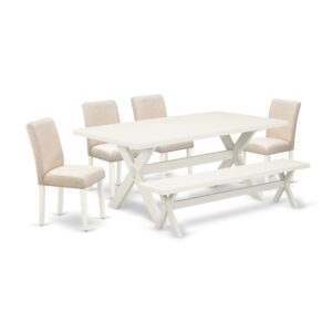 EAST WEST FURNITURE 6-PC KITCHEN TABLE SET WITH 4 PARSON CHAIRS - DINING ROOM BENCH AND RECTANGULAR DINING TABLE