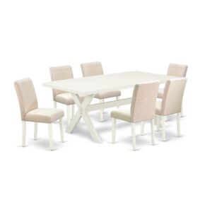 EaST WEST FURNITURE 7-PC DINING ROOM SET 6 BEaUTIFUL PaRSONS DINING CHaIR and RECTaNGULaR DINING TaBLE