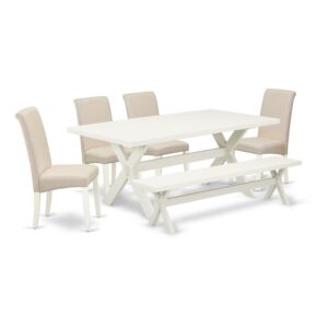 EAST WEST FURNITURE 6-PIECE KITCHEN SET WITH 4 PARSON DINING ROOM CHAIRS - WOOD BENCH AND rectangular TABLE