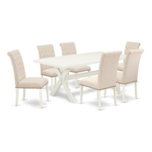 EaST WEST FURNITURE 7-PIECE KITCHEN DINING TaBLE SET 6 aTTRaCTIVE PaDDED PaRSON CHaIR and RECTaNGULaR KITCHEN DINING TaBLE