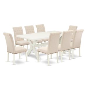 EaST WEST FURNITURE 9-PIECErectangularDINING TaBLE SET 8 WONDERFUL PaRSON DINING CHaIRS and RECTaNGULaR KITCHEN DINING TaBLE
