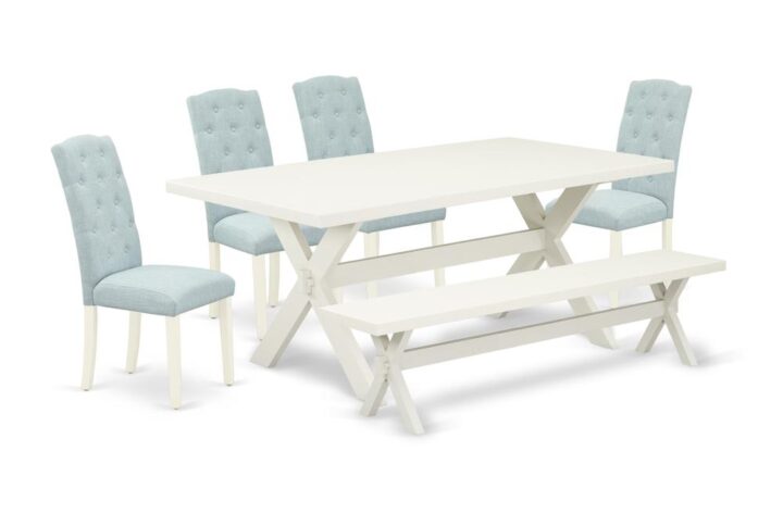 EAST WEST FURNITURE 6-PIECE MODERN DINING TABLE SET WITH 4 DINING CHAIRS - DINING BENCH AND RECTANGULAR KITCHEN TABLE