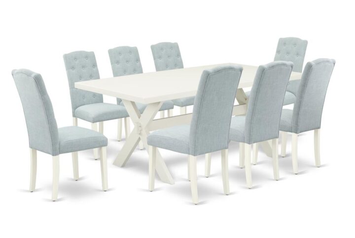 EaST WEST FURNITURE 9-PIECE DINING ROOM TaBLE SET 8 LOVELY DINING ROOM CHaIRS and RECTaNGULaR WOOD TaBLE