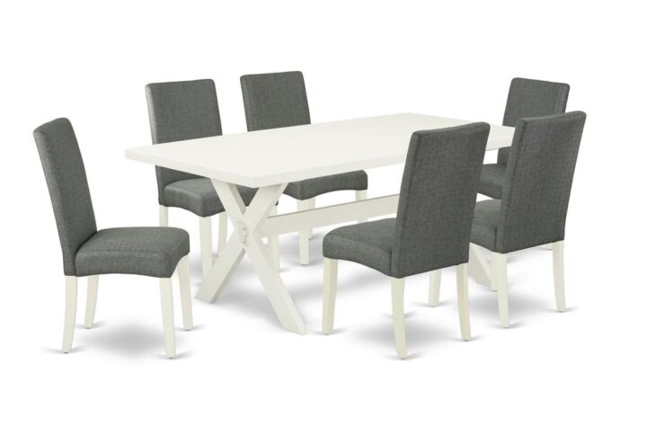 EaST WEST FURNITURE 7-PC DINING SET 6 FaNTaSTIC PaRSONS CHaIRS and RECTaNGULaR WOOD TaBLE