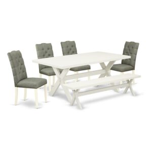 EAST WEST FURNITURE 6-PC DINETTE SET WITH 4 DINING CHAIRS - DINING ROOM BENCH AND rectangular TABLE