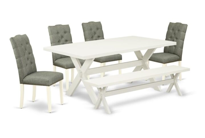 EAST WEST FURNITURE 6-PC DINETTE SET WITH 4 DINING CHAIRS - DINING ROOM BENCH AND rectangular TABLE