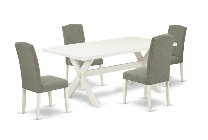 EAST WEST FURNITURE 5-PIECE RECTANGULAR TABLE SET WITH 4 UPHOLSTERED DINING CHAIRS AND RECTANGULAR WOOD TABLE