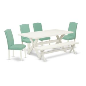 EAST WEST FURNITURE 6-PC DINING ROOM SET WITH 4 PARSON CHAIRS - INDOOR BENCH AND RECTANGULAR dining table