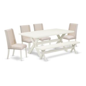 EAST WEST FURNITURE 6-PIECE DINING SET WITH 4 KITCHEN CHAIRS - INDOOR BENCH AND RECTANGULAR dining table