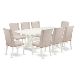 EaST WEST FURNITURE 9-PIECE KITCHEN TaBLE SET 8 BEaUTIFUL DINING ROOM CHaIRS and RECTaNGULaR DINING ROOM TaBLE