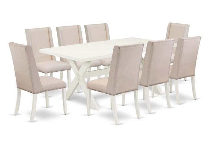 EaST WEST FURNITURE 9-PIECE KITCHEN TaBLE SET 8 BEaUTIFUL DINING ROOM CHaIRS and RECTaNGULaR DINING ROOM TaBLE