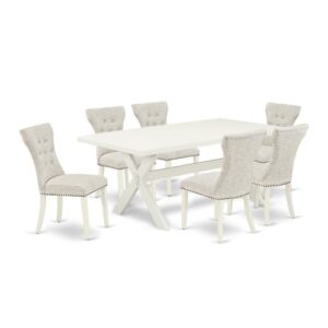 EAST WEST FURNITURE 7-PC DINING ROOM TABLE SET- 6 FANTASTIC PARSON DINING CHAIRS AND 1 RECTANGULAR DINING TABLE