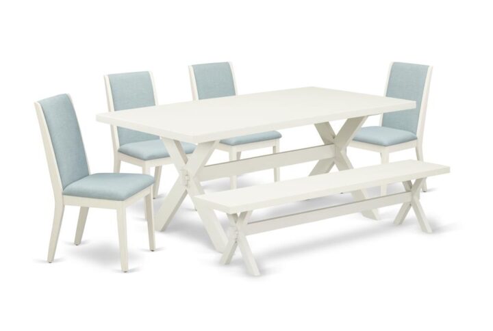 Introducing East West furniture's brand new furniture set that can turn your house into a home. This particular and fancy dining set contains a dinette table combined with Parsons Chairs. Impressive wood texture with Wirebrushed Linen White color and a cross leg design specifies the stability and sustainability of the kitchen table. The perfect dimensions of this dining table set made it quite simple to carry