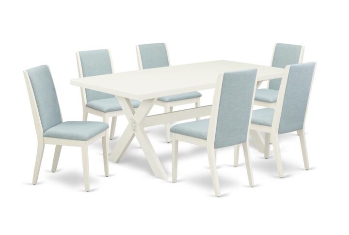 Introducing East West furniture's brand new furniture set which can convert your house into a home. This special and elegant dining set comes with a dinette table combined with Parsons Dining Chairs. Impressive wood texture with Wirebrushed Linen White color and a cross leg design describes the resilience and sustainability of the dining table. The perfect dimensions of this kitchen table set made it quite simple to carry