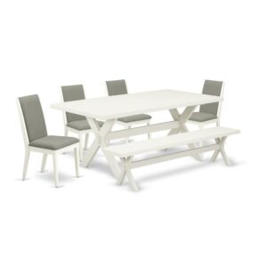 EAST WEST FURNITURE 6-PIECE RECTANGULAR TABLE SET WITH 4 KITCHEN PARSON CHAIRS - WOOD BENCH AND RECTANGULAR DINING TABLE