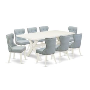 EAST WEST FURNITURE 9-PIECE DINETTE SET- 8 EXCELLENT PARSON DINING CHAIRS AND 1 MODERN KITCHEN TABLE