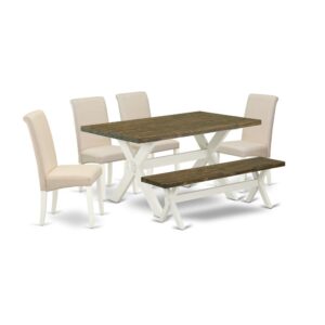 EAST WEST FURNITURE 6-PC KITCHEN SET WITH 4 PARSON DINING CHAIRS - WOODEN BENCH AND RECTANGULAR DINING TABLE