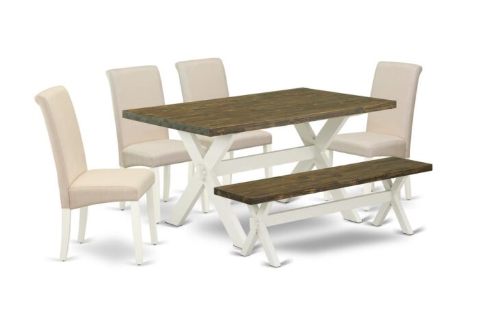 EAST WEST FURNITURE 6-PC KITCHEN SET WITH 4 PARSON DINING CHAIRS - WOODEN BENCH AND RECTANGULAR DINING TABLE