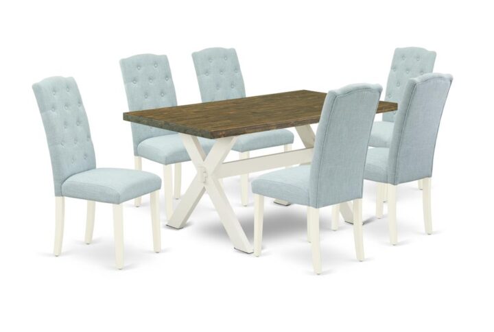 EAST WEST FURNITURE 7-PC KITCHEN ROOM TABLE SET- 6 FANTASTIC KITCHEN PARSON CHAIRS AND 1 MODERN DINING ROOM TABLE