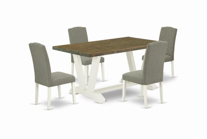 EAST WEST FURNITURE 5-PC RECTANGULAR TABLE SET WITH 4 PADDED PARSON CHAIRS AND KITCHEN TABLE