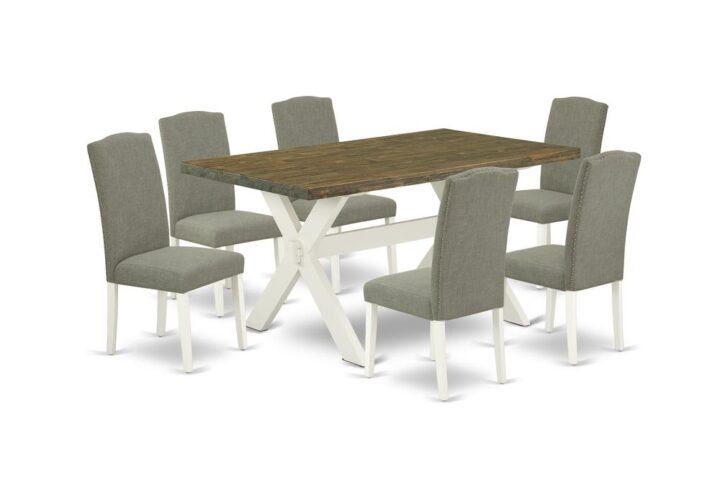 EAST WEST FURNITURE 7-PC DINING ROOM TABLE SET WITH 6 KITCHEN CHAIRS AND MODERN DINING TABLE