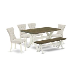 EAST WEST FURNITURE 6-PIECE KITCHEN TABLE SET WITH 4 KITCHEN CHAIRS - KITCHEN BENCH AND RECTANGULAR DINING ROOM TABLE