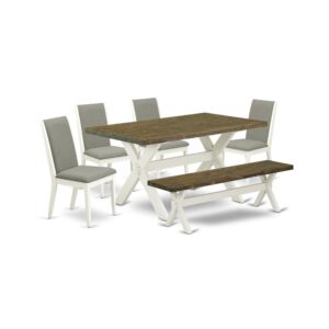 EAST WEST FURNITURE 6-PC DINING SET WITH 4 PARSON CHAIRS - WOOD BENCH AND RECTANGULAR KITCHEN TABLE