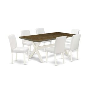 EAST WEST FURNITURE 7-PIECE DINING ROOM TABLE SET WITH 6 PADDED PARSON CHAIRS AND MODERN DINING TABLE