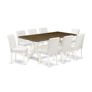 EAST WEST FURNITURE 9-PC DINING ROOM TABLE SET WITH 8 UPHOLSTERED DINING CHAIRS AND KITCHEN RECTANGULAR TABLE