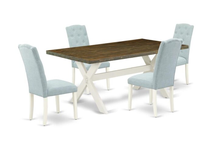 EAST WEST FURNITURE 5-PIECE MODERN DINING TABLE SET- 4 STUNNING PARSON CHAIRS AND 1 MODERN KITCHEN TABLE