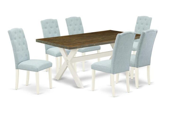 EAST WEST FURNITURE 7-PIECE DINING ROOM TABLE SET- 6 FANTASTIC UPHOLSTERED DINING CHAIRS AND 1 WOOD DINING TABLE