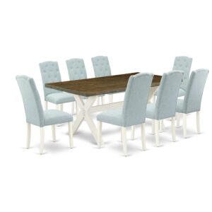 EAST WEST FURNITURE 9-PC KITCHEN DINING ROOM SET- 8 AMAZING DINING CHAIRS AND 1 RECTANGULAR TABLE
