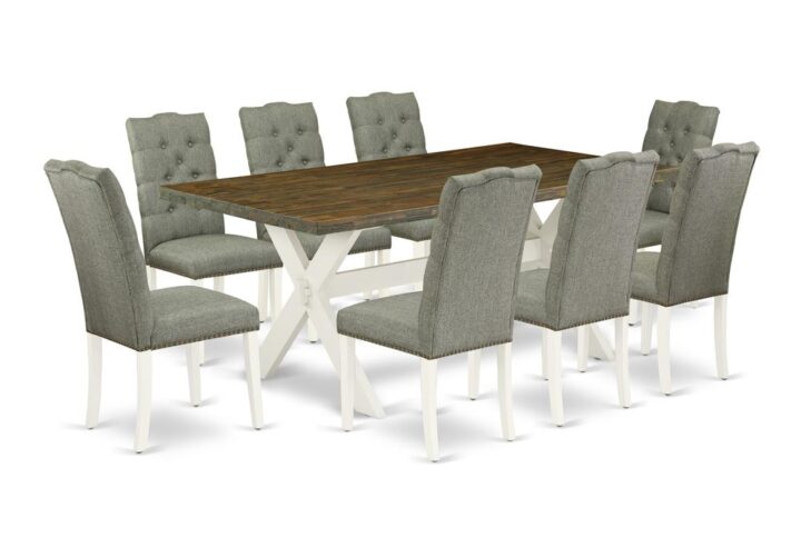 EAST WEST FURNITURE 9-PC DINING TABLE SET- 8 FANTASTIC PARSON DINING ROOM CHAIRS AND 1 MODERN KITCHEN TABLE