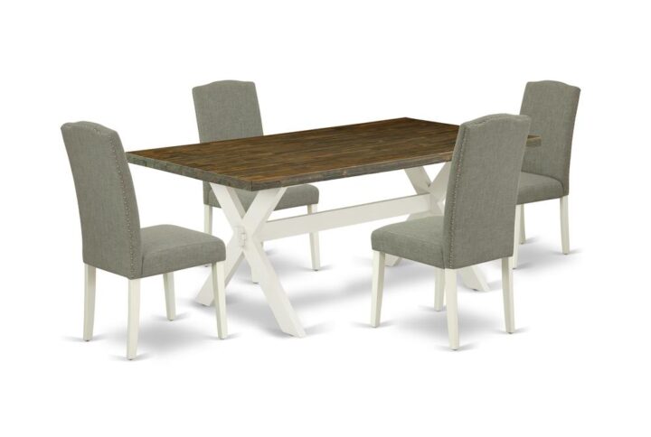 EAST WEST FURNITURE 5-PIECE RECTANGULAR DINING ROOM TABLE SET WITH 4 KITCHEN PARSON CHAIRS AND WOOD TABLE