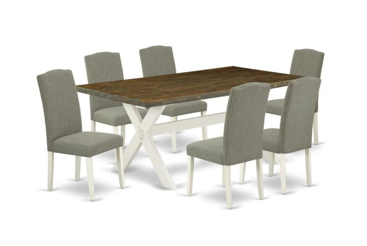 EAST WEST FURNITURE 7-PIECE RECTANGULAR DINING ROOM TABLE SET WITH 6 MODERN DINING CHAIRS AND RECTANGULAR TABLE