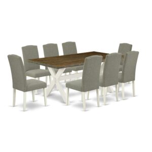 EAST WEST FURNITURE 9-PC RECTANGULAR DINING ROOM TABLE SET WITH 8 PADDED PARSON CHAIRS AND RECTANGULAR DINING TABLE